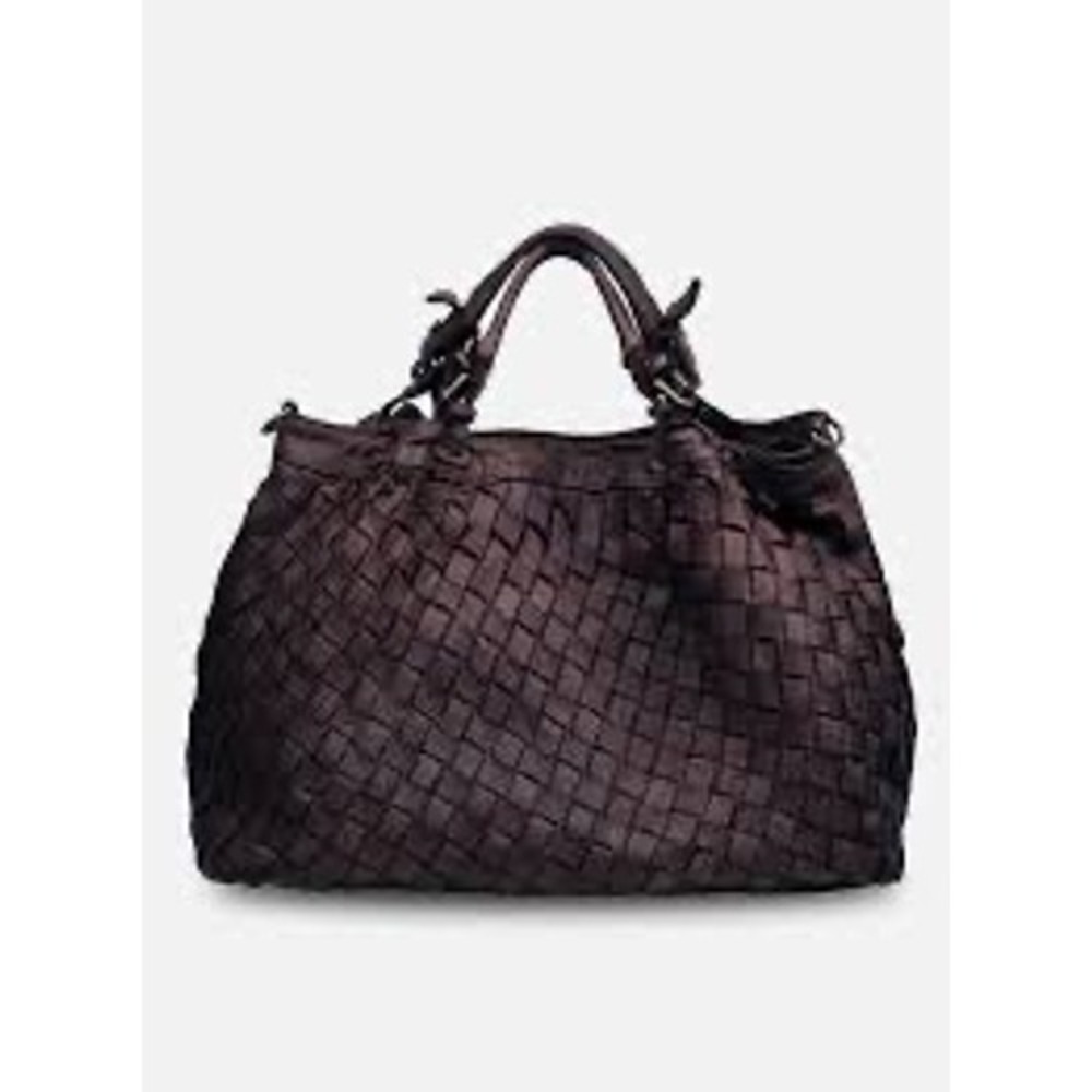 Italian Dark Brown Woven Leather Satchel Handbag Hobo Bag civico93